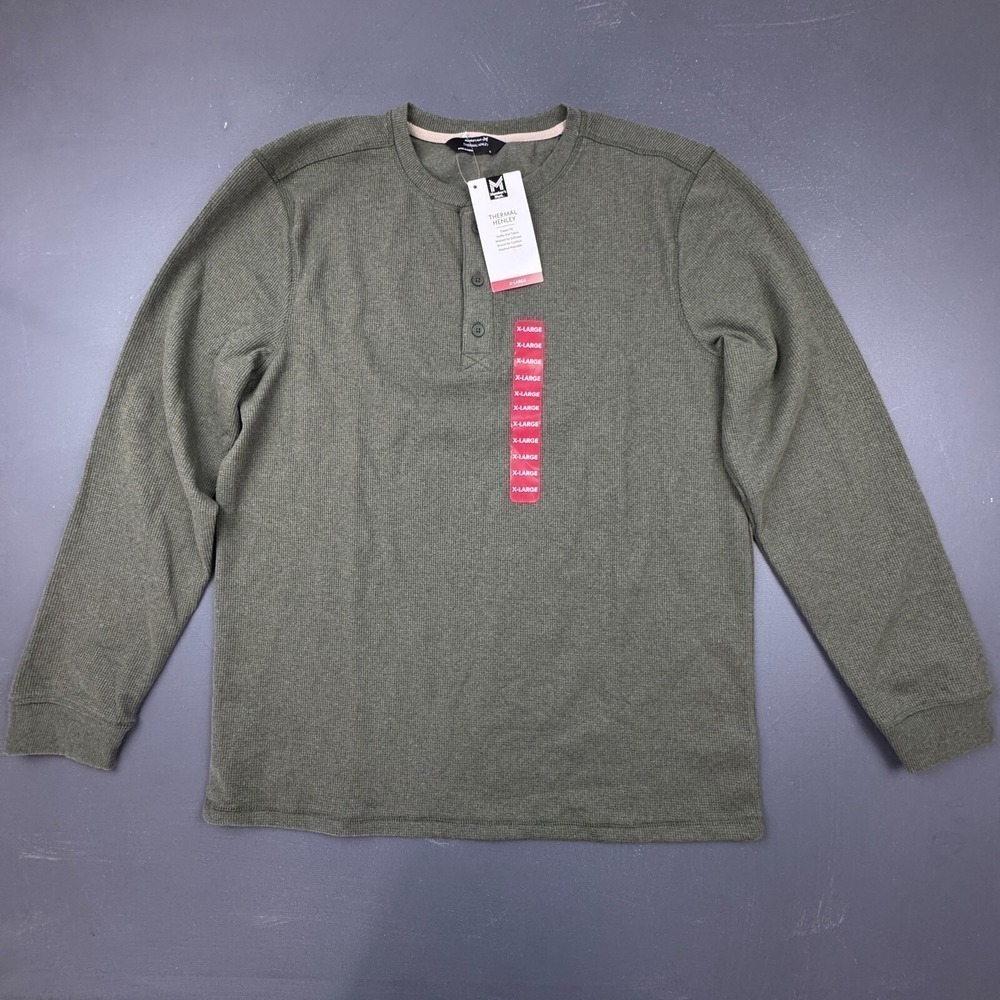 Member's Mark Men's XL Green Thermal Henley T-Shirt Long Sleeve Casual NWT Layer